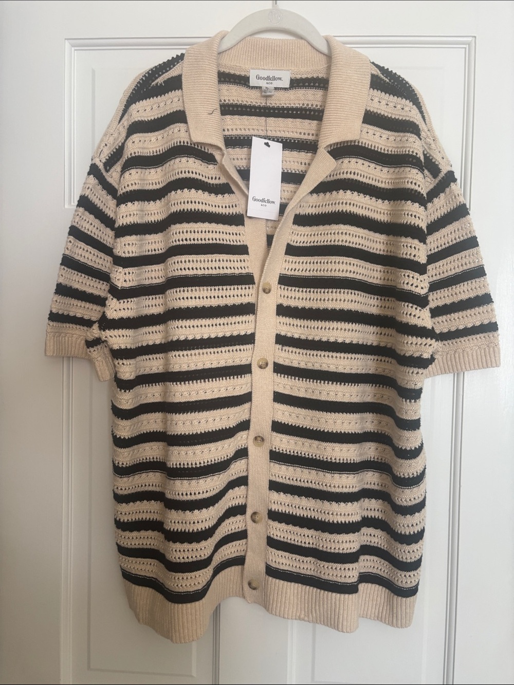 Goodfellow & Co Beige and Black Striped Short-Sleeve Cardigan